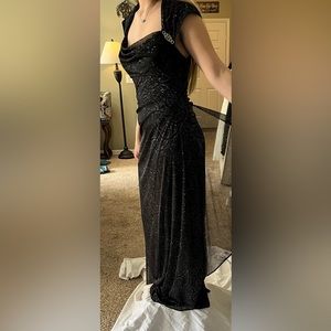 Black full length dress with blue sparkles